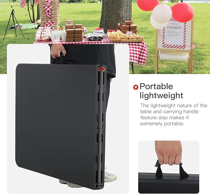 PayLessHere Folding Tables Plastic 6ft Folding Table Half Portable Foldable Table for for Parties Wedding BBQ Camping, Black 6FT