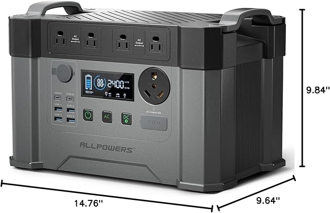ALLPOWERS S2000 Pro Solar Generator 2400W (4000W Peak), 1451Wh MPPT Portable Power Station, 0-100% in 1.5 Hrs, UPS Function, 2700W (AC+DC) for Outdoor Camping Home Use Emergency