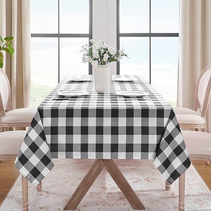 Softalker Gingham Checkered Square Tablecloth - Waterproof Buffalo Plaid Table Cloth Stain Resistant Washable Table Cover for Picnic/Camping/Outdoor - Black and White, 54 x 54 Inch