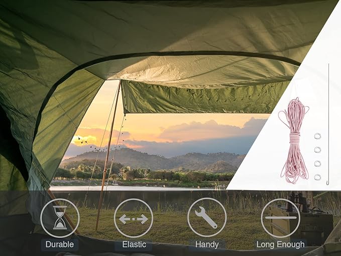 Tent Pole Shock Cord 60ft, Elastic Bungee Cord, Replacement Shock Cord for Tent Poles, Tent Pole Repair Kit, Elastic Cord with Lead Wire and Washers