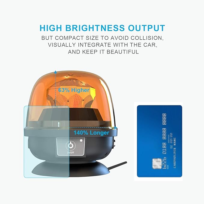 Agrieyes Magnetic Beacon Light Wireless, Class I Portable 12-24V Rotating Warning Lights, Rechargeable Amber Flashing Strobe Lights for Vehicles Trailers Trucks Tractor Bus Forklift Cars