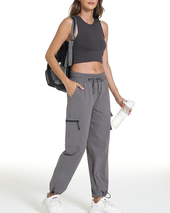 Women's Lightweight Hiking Joggers with Pockets - Water Resistant Cargo Pants for Outdoor Workouts Camping