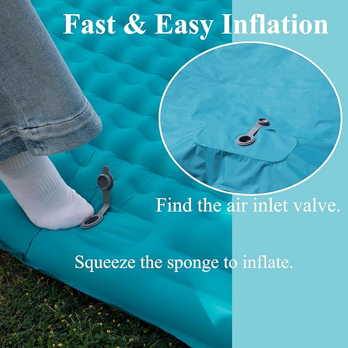 Inflatable Double Sleeping Pad for Camping, 2 Person Air Mattress Self-Inflating Camp Pad, Extra Thick & Lightweight, Ultimate Comfort for Two Campers