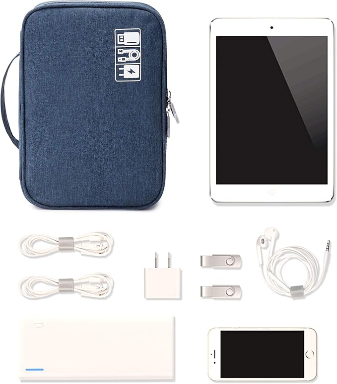 mygreen Electronic Organizer Travel Cable Organizer Bag for Hard Drives, Cables, Charger, Phone, USB, SD Card Dark Blue