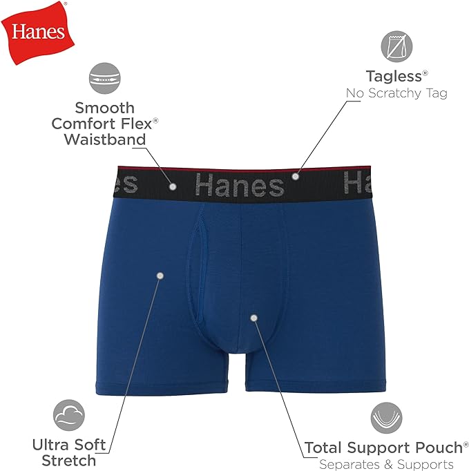 Hanes Total Support Pouch Men's Boxer Brief Underwear, Anti-Chafing, Moisture-Wicking Odor Control, 3-Pack (Reg or Long Leg)