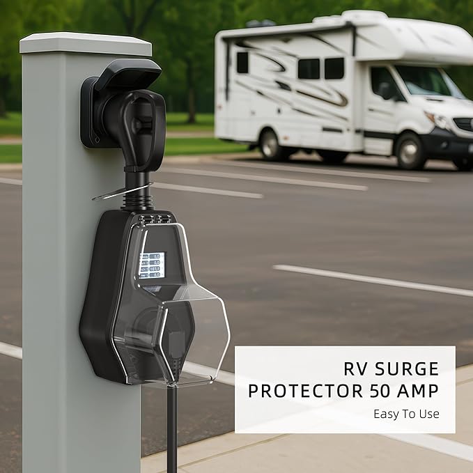 RV Surge Protector 50 Amp with 1.77'' Smart LED Display, Replaceable Module Design, 12000 Joules Circuit Analyzer for Camper & Trailer Power Plug, Waterproof with Oversized Cover (DD252)