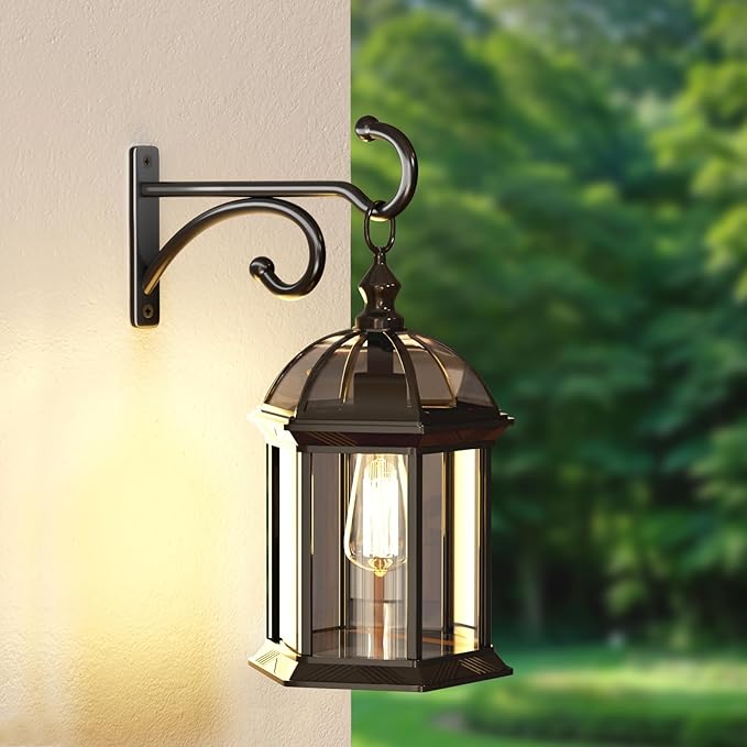 6" Plant Hanger Hooks Outdoor Indoor Planter Hooks, Wall Mounts for Hanging Plants, Baskets, Wind Chimes, Bird Feeders, Lanterns, Bird Houses (Black Metal, 2-Pack)