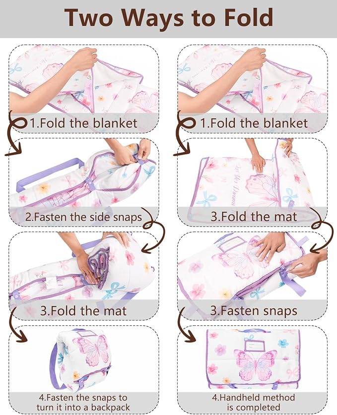 Primlect Toddler Nap Mat with Removable Pillow and Flannel Blanket, Portable Kids Sleeping Bag, Easy to Carry on The Go, Perfect for Daycare, Preschool, Boys and Girls, 12 Months - 6 Years