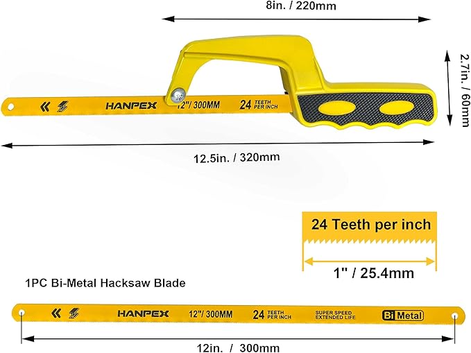 Mini Hacksaw for Metal Cutting – Compact Bimetal Blade Saw with Ergonomic Handle – Small Hack Saw for Steel, Copper, Aluminum & DIY Projects