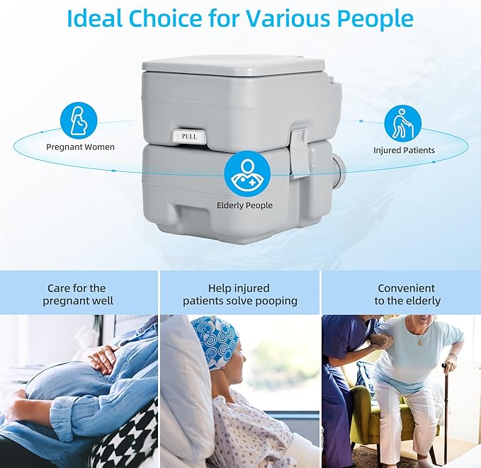 YITAHOME 6.1 Gallon Portable Toilet RV Travel Potty Detachable Waste Tank for Effortless Cleaning, T-Type Water Outlets, Handle Flush Pump for Camping, Boating, Hiking, RV, Trips