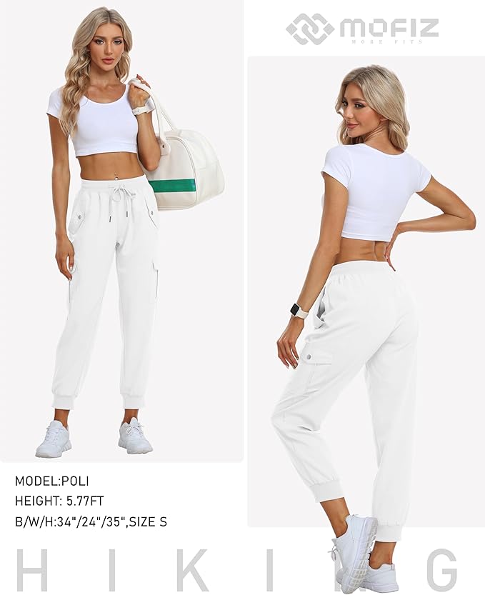 MoFiz Women's Outdoor Cargo Pants Lightweight Joggers Elastic Waist Athletic Hiking Sweatpants Casual Travel Pant with Pocket