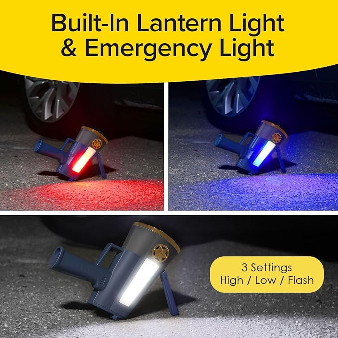 Mega-Bright Rechargeable Spotlight, AS-SEEN-ON-TV, Tactical & Emergency Flashlight, 10 Modes, Turbo Boost Up to 100%, Built-in Kickstand & Phone Charger, for Camping, Emergencies, Walking