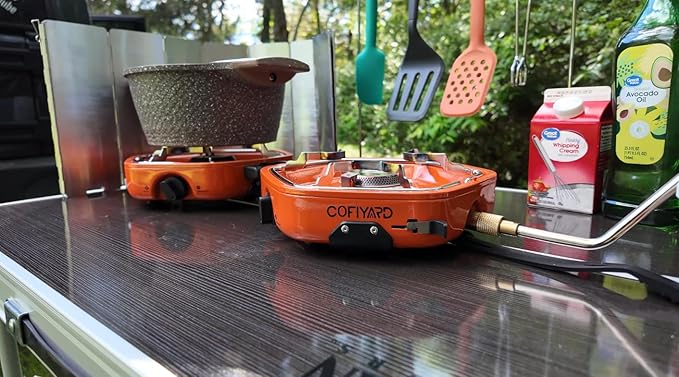 Propane 2 Burner Camping Stove with Carrying Bag, Portable Folding Gas Stove for Camping, Backpacking Camp Stove for Outdoor Cooking, With 17,000 BTU Adjustable Burners for BBQ, Tailgating