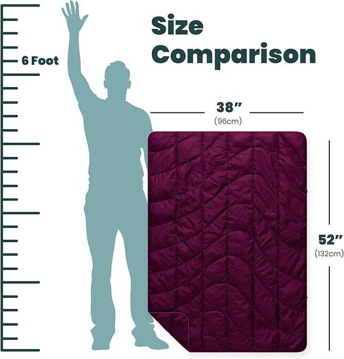 Rumpl Travel Puffy Blanket, Ultra-Packable Travel-Size Warmth and Comfort, Plum