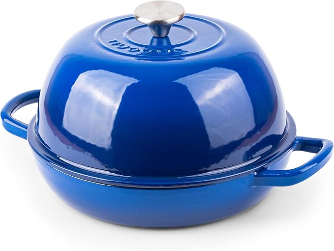 Enamelled Cast Iron Dutch Oven Pot – Dutch Oven For Sourdough Bread Baking – Cast Iron Bread Pot – Dark Blue, 6 Quarts, 26cm – by Nuovva