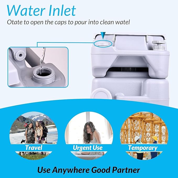 Portable Toilet Travel RV Potty,5.3 Gallon Large Waste Tank,Splash-Free Dumping, Anti-Leak Water Pump for Camping Hiking, Trips