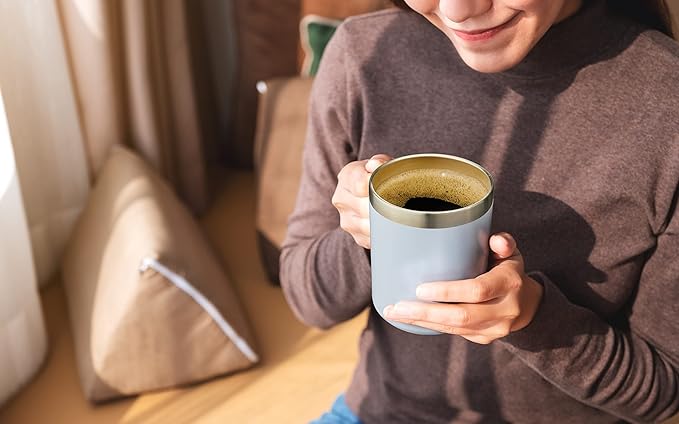 ALOUFEA 12oz Insulated Coffee Mug Cup with Handle, Stainless Steel Travel Coffee Mug with Flip Lid, Double Wall Vacuum Coffee Tumbler,Sky Blue