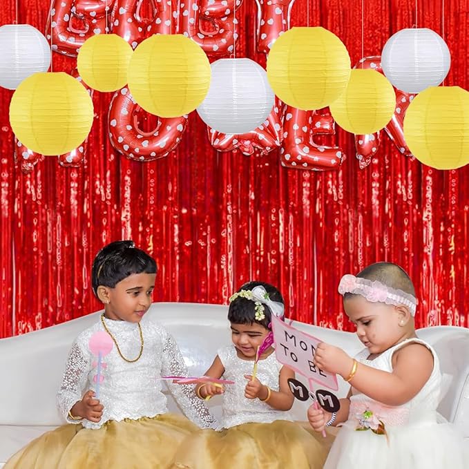 12Pcs Round Paper Lanterns Assorted Sizes (6" 8" 10" 12") for Home Decor, Restaurant, Church, Wedding, Birthday Party Decorations, Hanging Chinese Japanese Paper Lantern Lamps (Yellow)