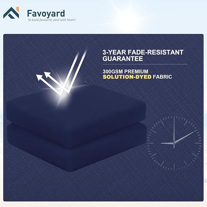 Favoyard Outdoor Chair Cushion 22 x 22 x 3 Inch Rainproof & 3-Year Fade Resistant Patio Furniture Cushions with Removable Cover and Adjustable Ties for Garden Sofa Couch Pads Set of 2, Blue