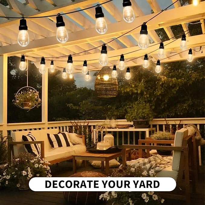 Outdoor String Lights 100FT (2×50FT), Patio Lights with 40 Dimmable RGBW LED Bulbs, IP66 Waterproof & Shatterproof, APP & Remote Control, 24V Adapter, Color Changing Lights for Backyard Decor
