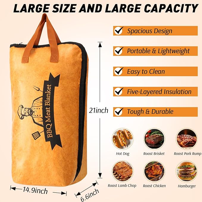 BBQ Blanket for Resting Meat Compatible with Traeger Smoker Grill, Reusable Pellet Smoker Meat Insulated Resting Bag with Wide Mouth for Large Brisket/Beef,Gifts for Men Him Dad,Traeger Accessories