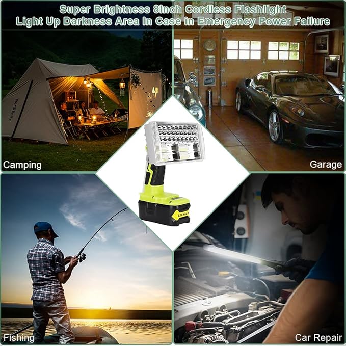 Choerinton Work Light Compatible with Ryobi 18V Battery,3300LM Led Work Light Rechargeable Jobsite Light Multifunction Flashlight,USB Port,for Car Repair Hiking Camp Garage