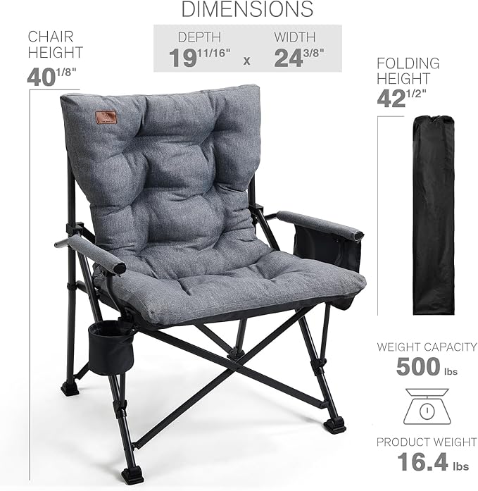 EVER ADVANCED Oversized Folding Camping Chair for Adults, Heavy Duty Lawn Chair with Side Pockets, Portable Collapsible Quad Chair for Outside, Support Up to 500lbs