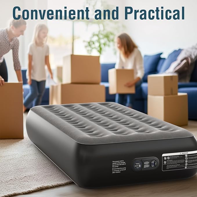 Twin Air Mattress Twin with Built in Pump 13" Double Height Inflatable Mattress with Soft Flocked Top & Carry Bag Adjustable Blow Up Mattress Portable Air Bed for Guest Indoor Travel-Black