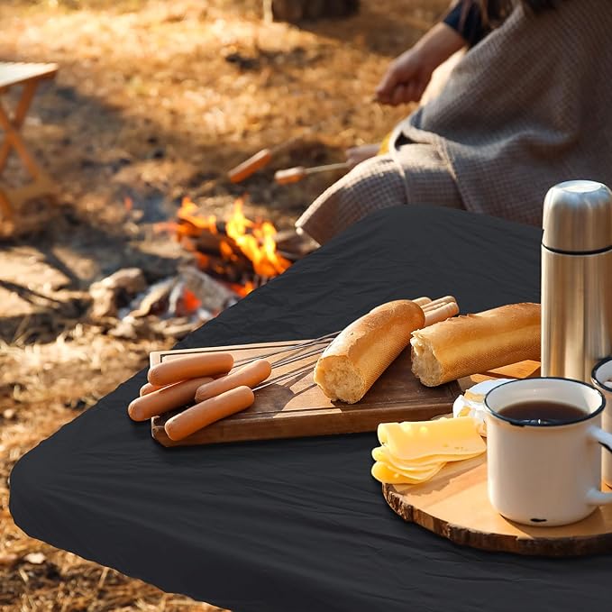 3 Pcs Plastic Picnic Table Cover Checkered Tablecloth Fitted Rectangular Table Cloth 30 x 72 Inch Vinyl Waterproof Flannel Backed with Elastic Rim for Indoor Outdoor Picnic Party(Black)