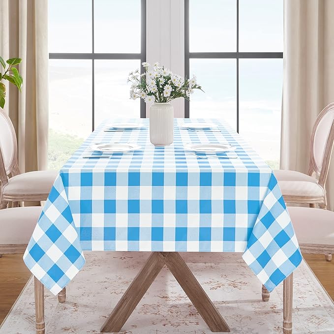 Softalker Gingham Checkered Rectangle Tablecloth - Waterproof Buffalo Plaid Table Cloth Stain Resistant Washable Table Cover for Picnic/Camping/Outdoor - Blue and White, 54 x 120 Inch