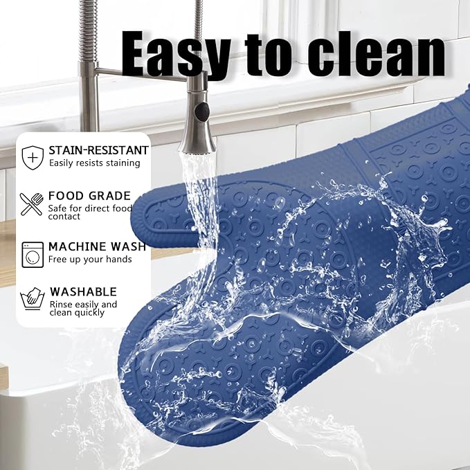 Oven Mitts with Heat-Resistant Hot Pads and Five Silicone Spatulas Designed for Kitchen Baking Cooking, Oven Glove Soft Cotton Lining, Waterproof, BPA-Free (Dark Blue, 12.6)