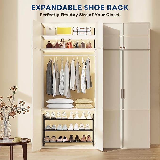 Mavivegue Expandable Shoe Rack for Closet, 3-Tier Shoe Organizer, Adjustable Shoe Rack for Front Door Entrance, Entryway