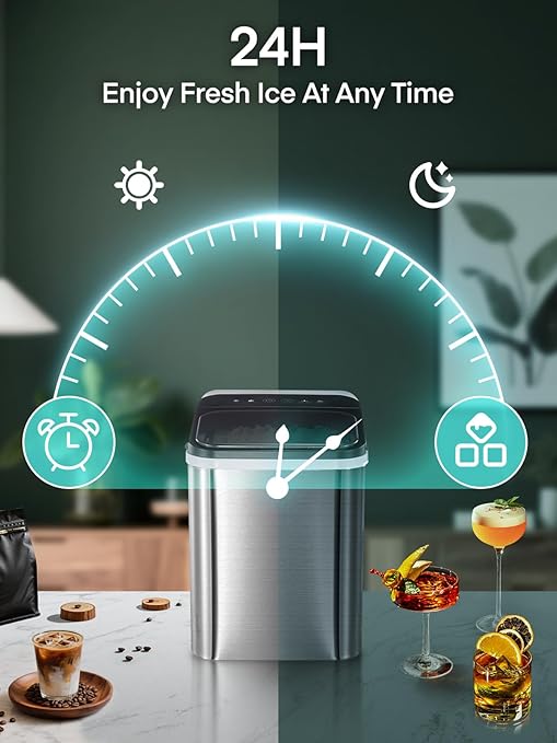 Nugget Ice Maker Countertop, 55lbs/24H Chewable Pellet Ice Machine with Self-Cleaning, Ready in 6 Minutes, Portable Ice Makers with Basket and Scoop for Home, Kitchen, Office (Silver)