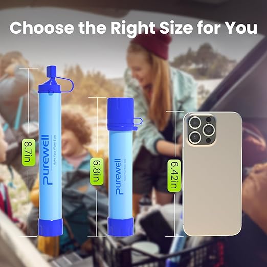 Purewell Outdoor Water Filter Personal Water Filtration Straw Emergency Survival Gear Water Purifier for Camping Hiking Climbing Backpacking