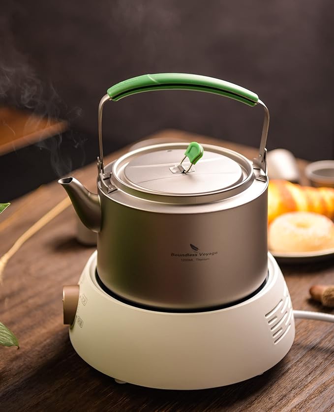 Boundless Voyage Titanium Kettle 800ml/1200ml with Folding Handle Filter Outdoor Camping Big Capacity Teapot (1200ml)