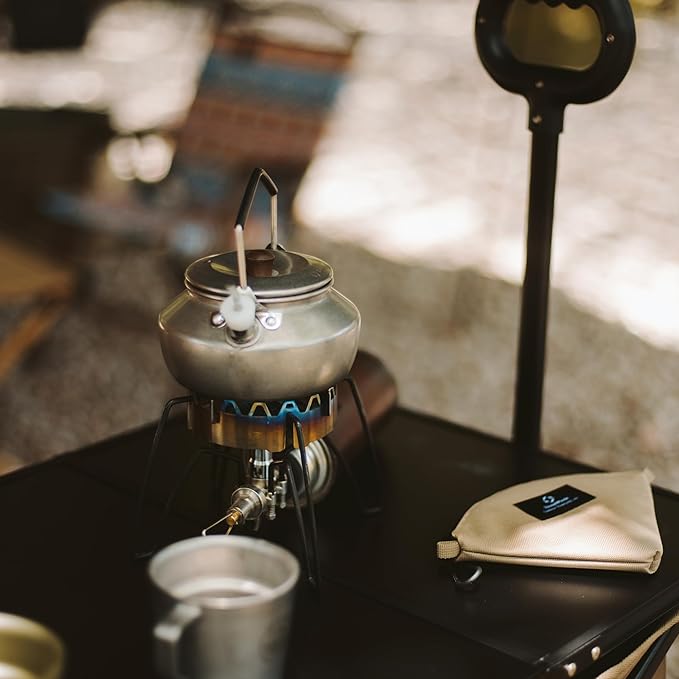 0.6 Liter Lightweight Stainless Steel Camping Kettle Portable Camp Tea Pot, Outdoor Campfire Use, Retro Silver