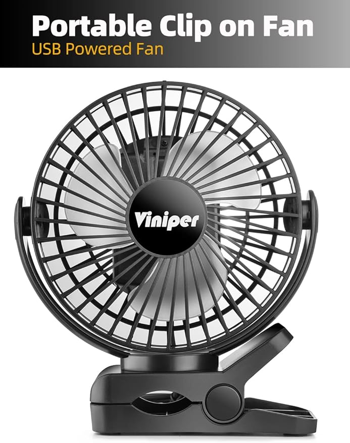 Viniper 6 inch USB Clip on Fan, Portable Small Desk Fan : 360° Rotation, 3 Speeds Wind Table Fan, Quiet Powerful for Home,Office (USB Powered Fan Not Rechargeable) - Pink