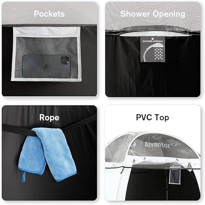 Alvantor Shower Tent Pop Up Changing Room Outdoor Shower Enclosure Pop Up Privacy Tent Toilet Tent Camping Dressing Portable Shelter Teflon Coating Fabric 4โx4โx7' Patent Pending, White