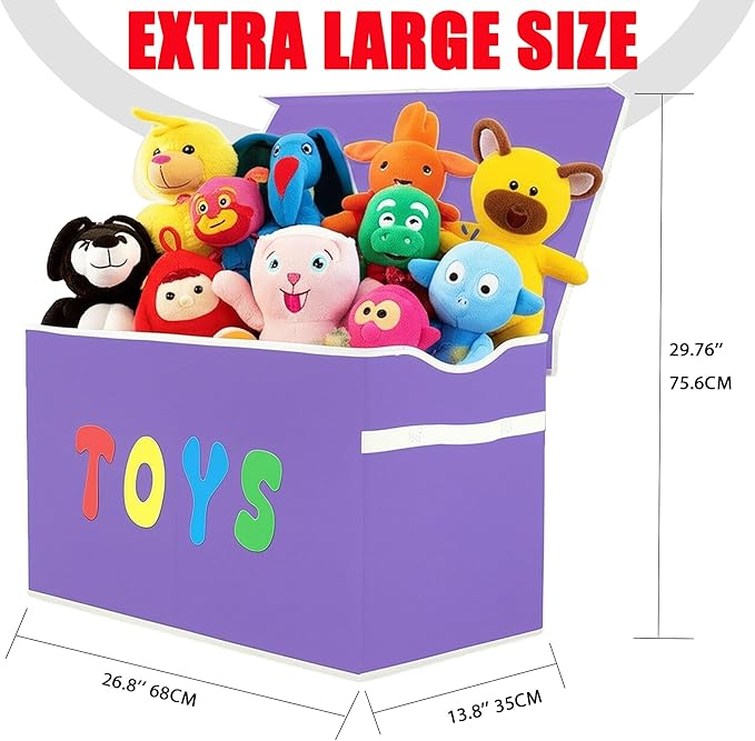 Toy Box Chest, Collapsible Sturdy Storage Bins with Lids, Extra Large Kids Toy Storage Organizer Boxes Bins Baskets for Kids, Boys, Girls, Nursery Room, Playroom, Closet (Classical Purple)