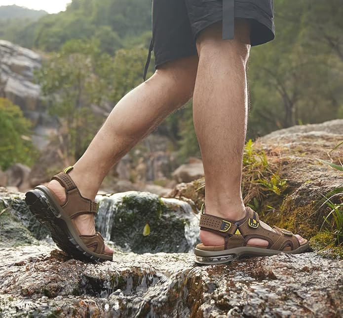 CAMEL CROWN Men's Leather Sandals for Hiking Walking Beach Treads Water Athletic Outdoor with Premium Air Cushion | Waterproof