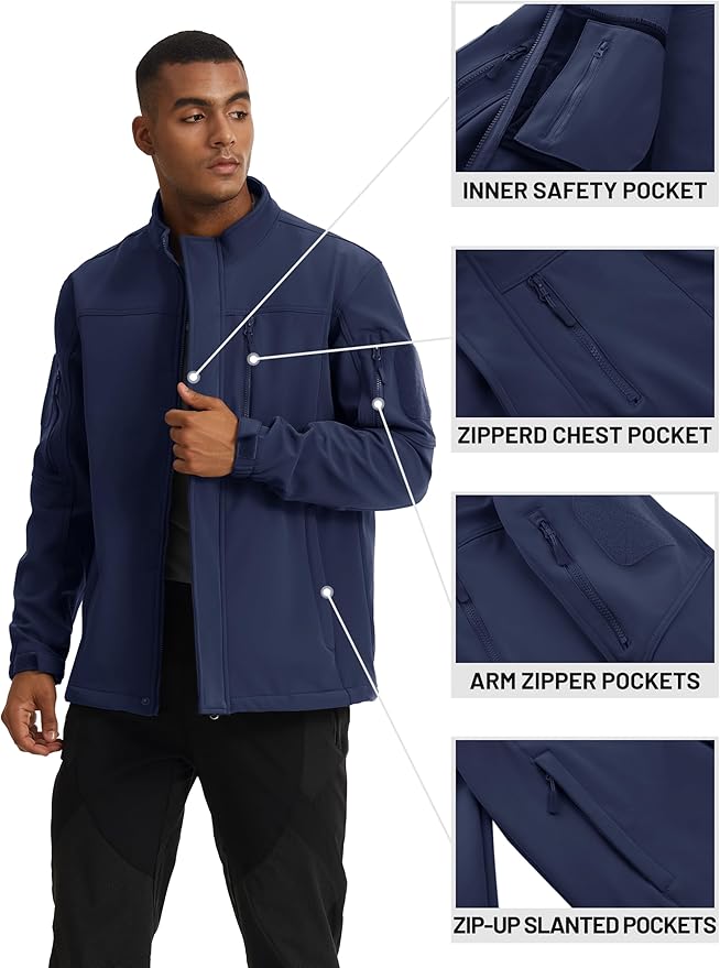 TACVASEN Men's Tactical Softshell Jacket Fleece Lined Water Resistant Windbreaker Military Lightweight Coat for Hiking