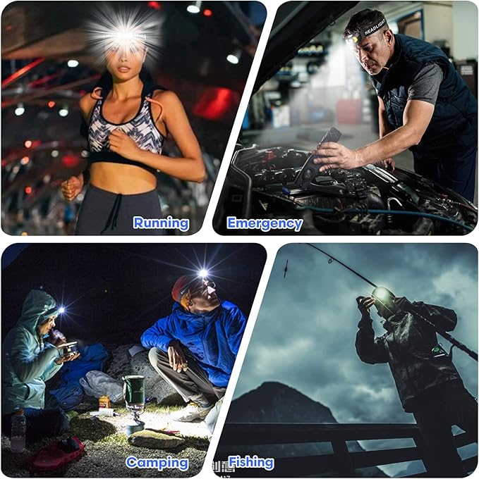 LED Headlamp Battery Powered, Headlight COB 2pcs 1500 Lumens, AAA Batteries Included, 7 Light Modes with Red Light, Headlamps IPX5 Waterproof Suitable for Camping, Jogging and Hiking