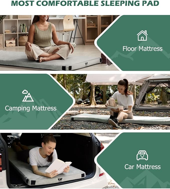 Willpo CertiPUR-US Memory Foam Camping Mattress with Travel Bag and 2 Interchangeable Covers, Lightweight Portable Sleeping Pad for Tents, Guest Beds, Home