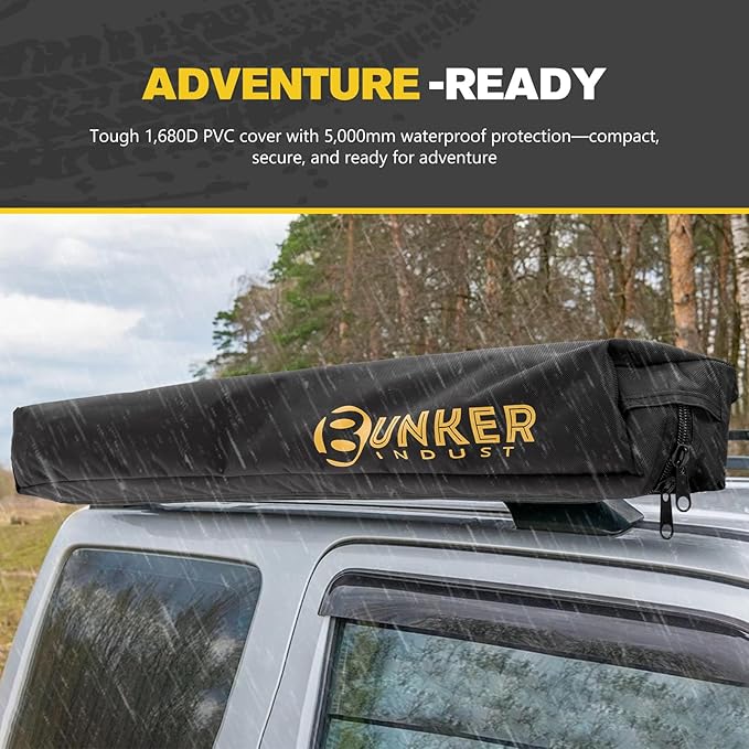 BUNKER INDUST Vehicle Side Shower Tent with Roof, Car Portable Privacy Shower Bathroom, Outdoor Camping Awning Shower Room Waterproof, Built-in LED Light for Night, Black