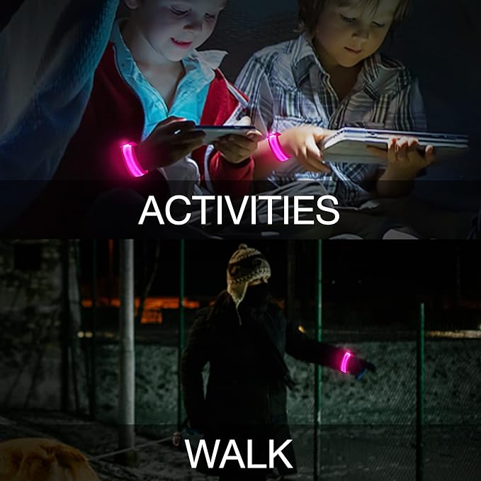 8 PCS LED Glow Bracelets, Light Up Wristbands - Halloween Glow in The Dark Party Bracelets Favors Supplies for Christmas, Concerts, Festivals, Game Prizes, Sports, Rave Accessories(Pink)