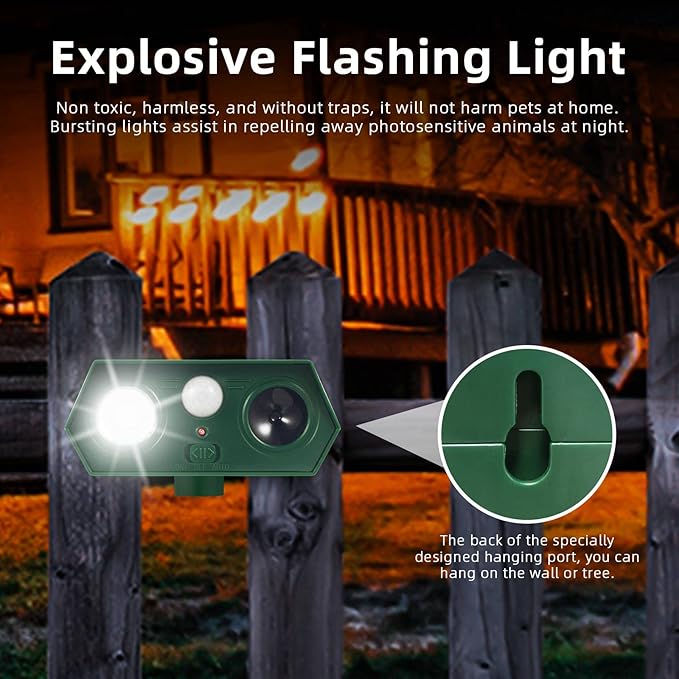 4Pack Solar Ultrasonic Animal Repellent Cat Repellent Outdoor Deer Repellent Devices Motion Detection with LED Flash Light Waterproof Squirrel Mouse Raccoon Dog Bird Repellent for Yard