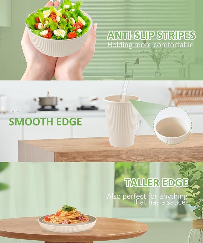 Wheat Straw Dinnerware Sets 24PCS -Set of 8, Reusable Plates and Bowls Set Dishwasher & Microwave Safe Cups Plates and Bowls Sets Shatterproof For Kitchen Outdoor Travel Camping