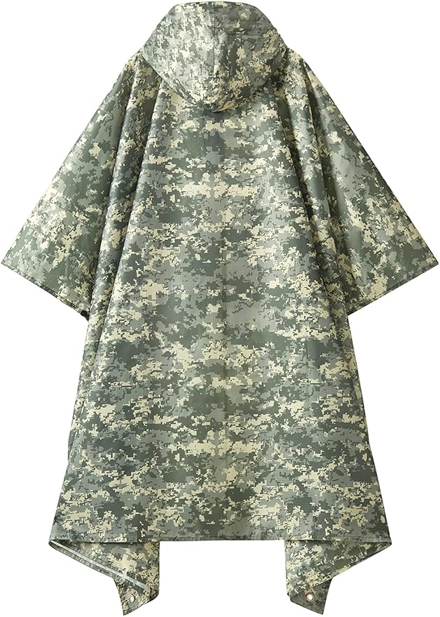 PTEROMY Hooded Rain Poncho for Adult with Pocket, Waterproof Lightweight Unisex Raincoat for Hiking Camping Emergency