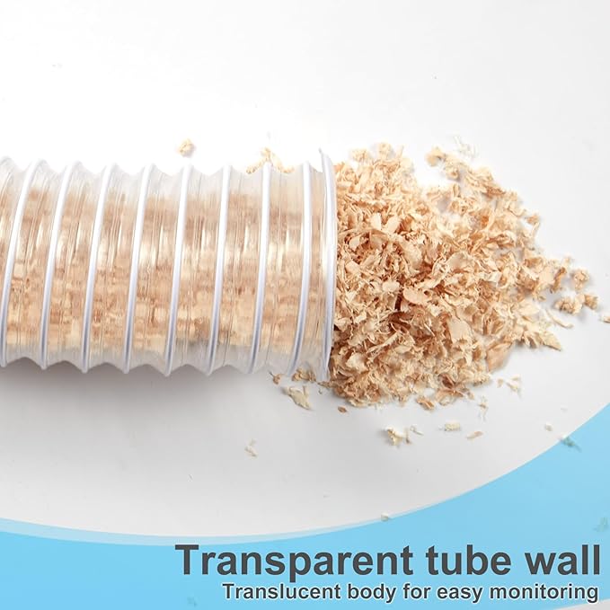 2 1/2 x 10’ Heavy Duty PVC Clear Flexible Dust & Fume Collection Hose with Carbon Steel Wire Coil, Puncture Resistant Hoses for Collectors