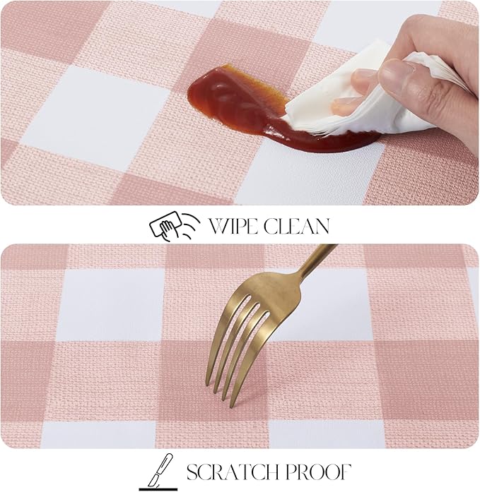 MOSAYT Rectangle Vinyl Tablecloth, 100% Waterproof Buffalo Gingham Plastic Table Cloth, Heavy Duty Wipeable Table Covers for Picnic, Outdoor, Camping - 54 x 120, Pink